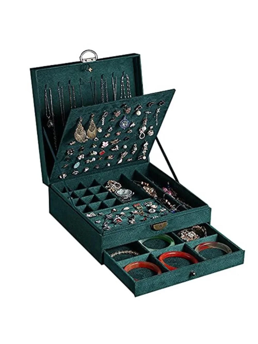 Travel Jewelry Box Organizer Lockable Jewelry Case Ring Necklace Storage